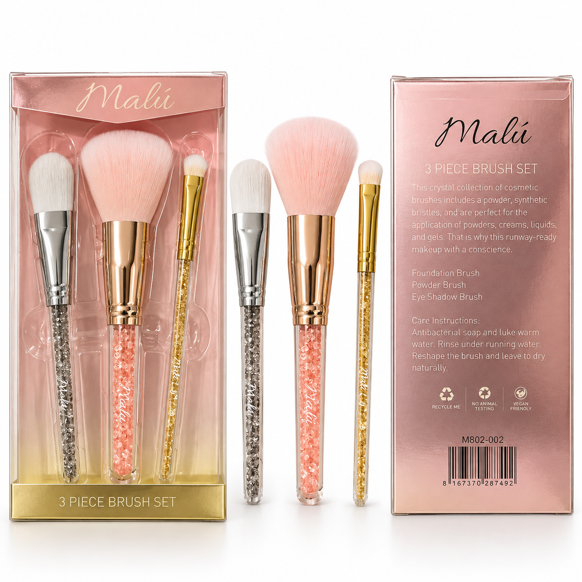 Set Malu de 3 Brochas de Maquillaje con Brillo