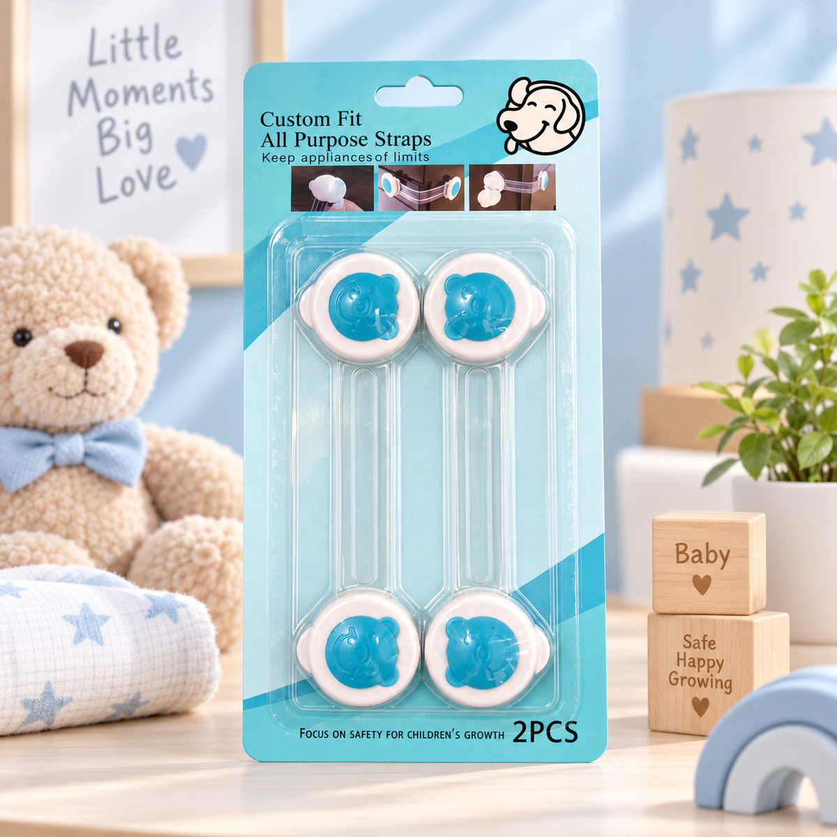 Seguro Largo para Cajones y Puertas Azul Pack 2 Unidades