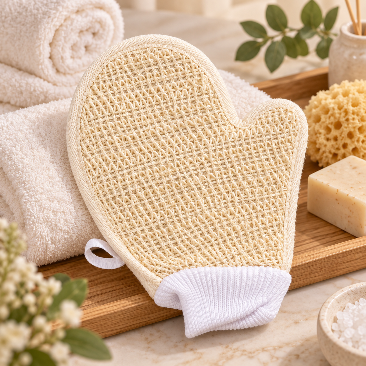 Guante Exfoliante Beige para Baño