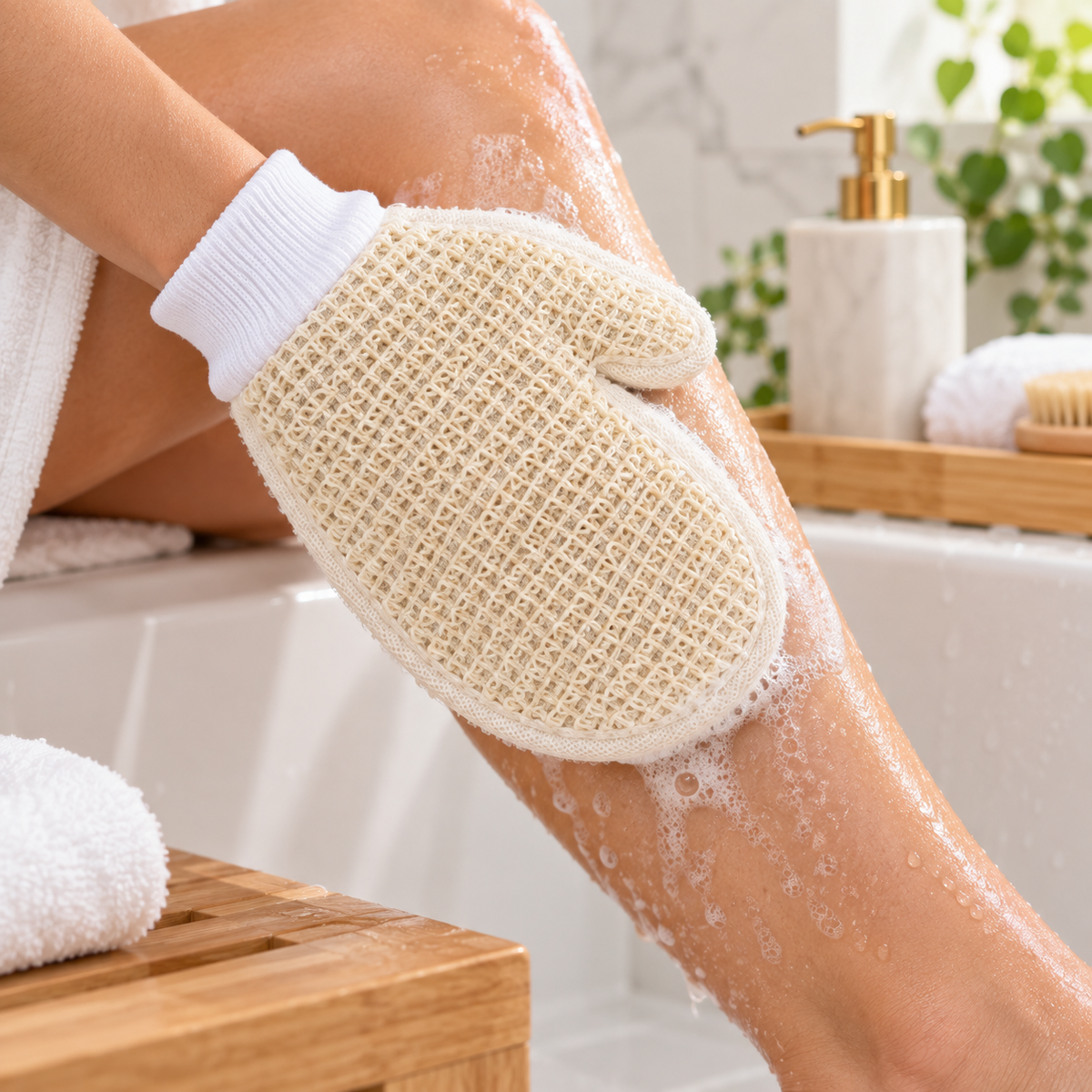 Guante Exfoliante Beige para Baño
