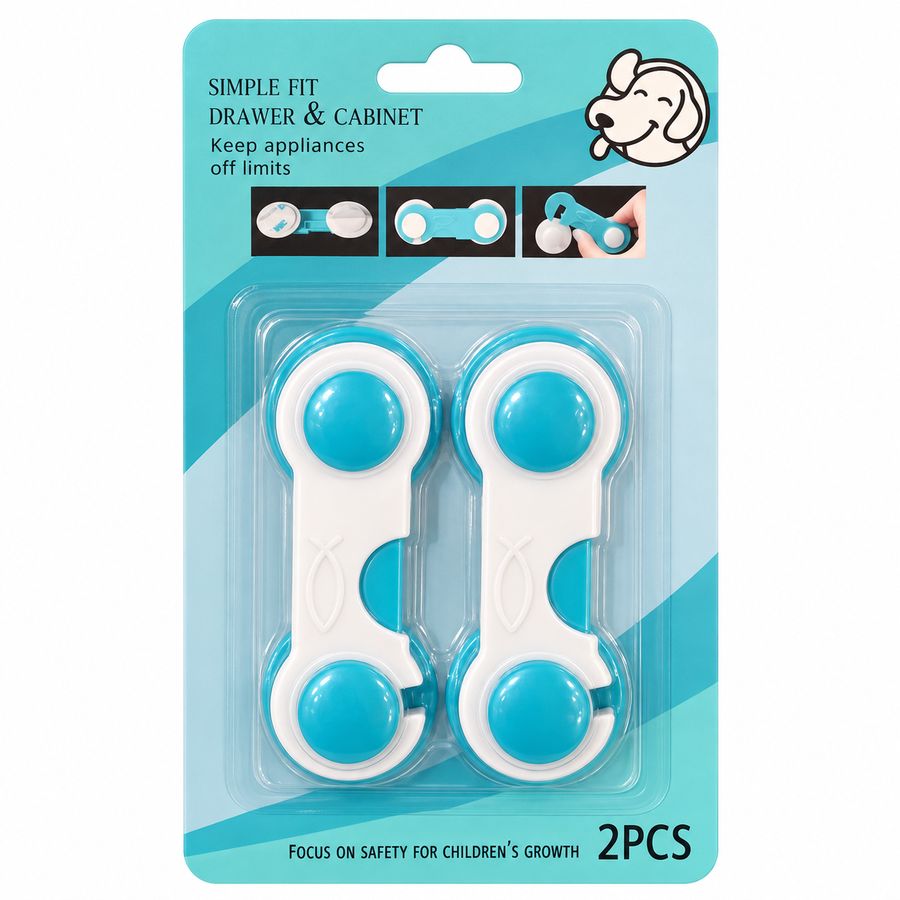 Seguro Corto para Cajones y Puertas Azul Pack 2 Unidades