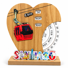 Calendario Perpetuo de Madera Giratorio Corazón Teleferico Santiago de Chile
