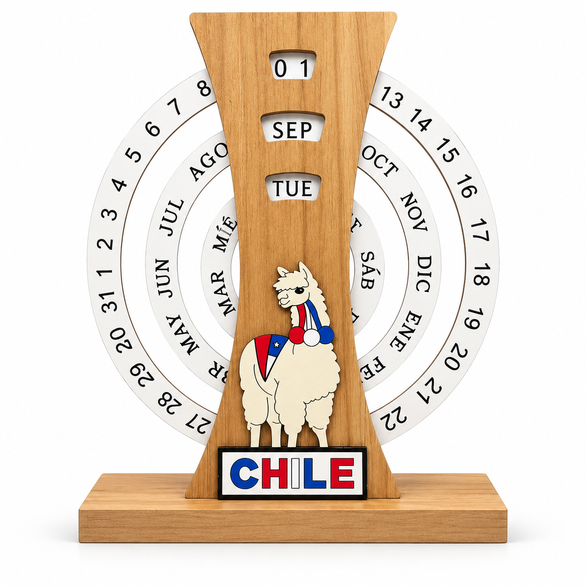 Calendario Perpetuo de Madera Giratorio Chile Llama
