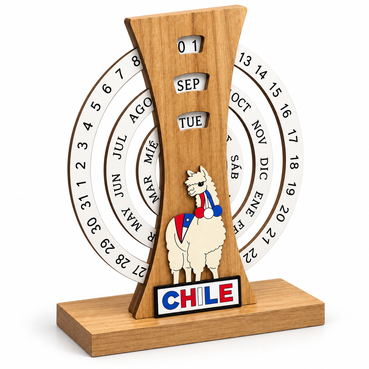 Calendario Perpetuo de Madera Giratorio Chile Llama