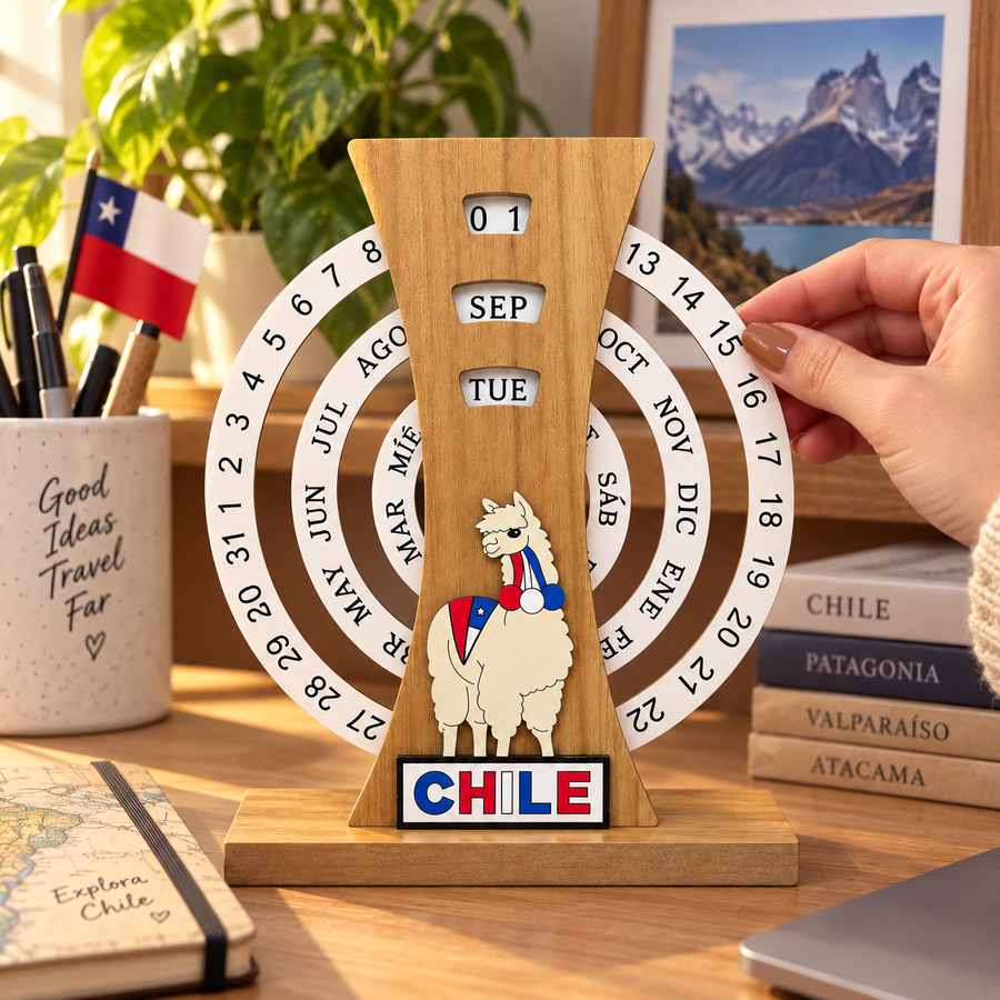 Calendario Perpetuo de Madera Giratorio Chile Llama