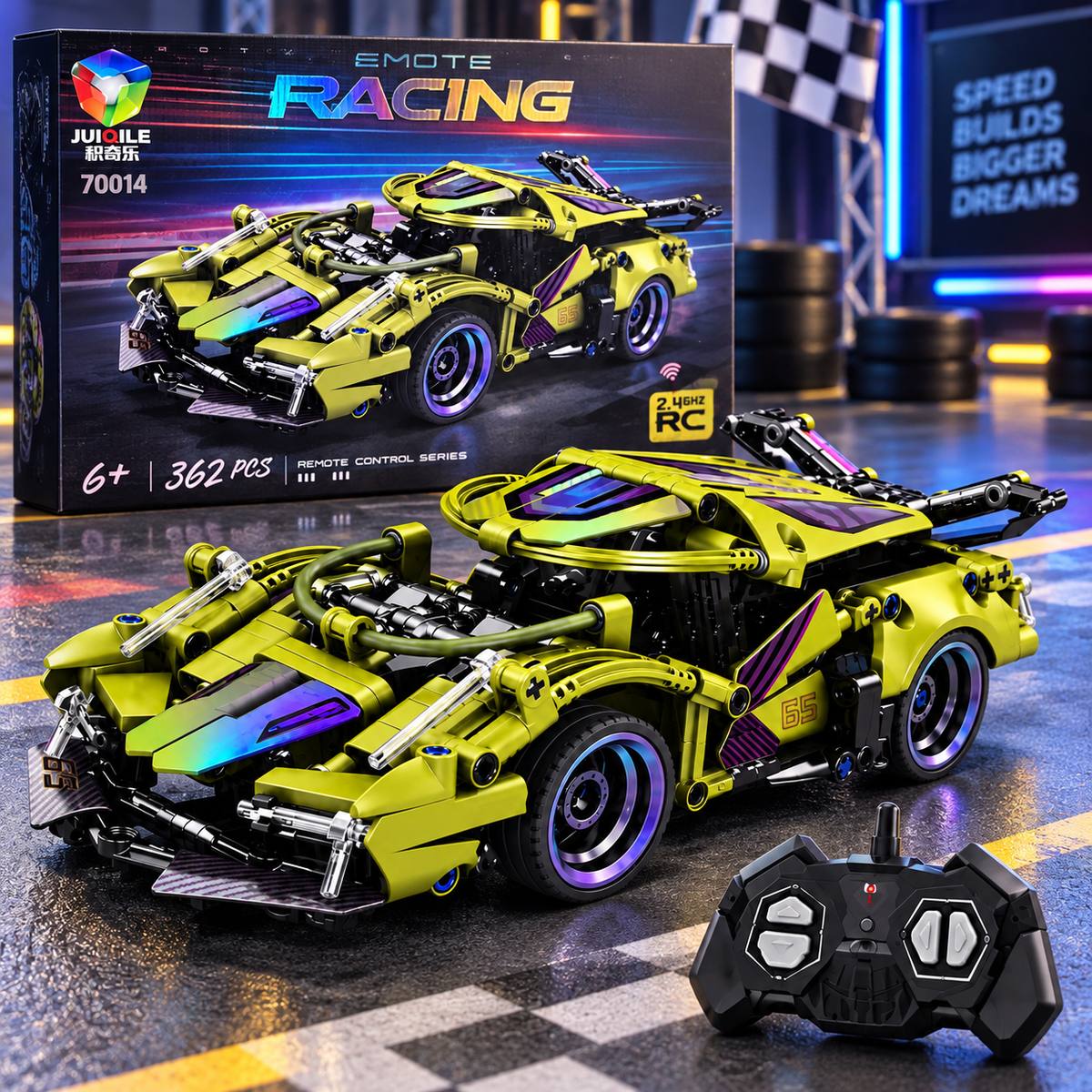 Auto de Bloques Armable RC Verde 362 Piezas con Control