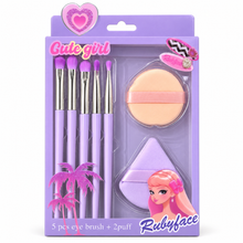 Set Cute Girl de 5 Pinceles y 2 Esponjas Puff Lila