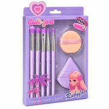 Set Cute Girl de 5 Pinceles y 2 Esponjas Puff Lila