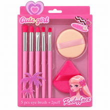 Set Cute Girl de 5 Pinceles y 2 Esponjas Puff Rosa