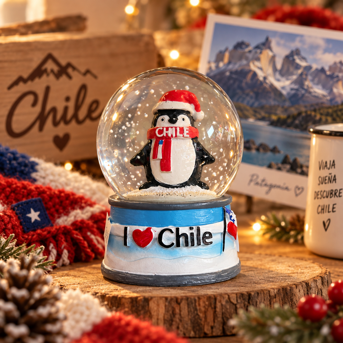 Esfera de Cristal Chile Pingüino I Love Chile