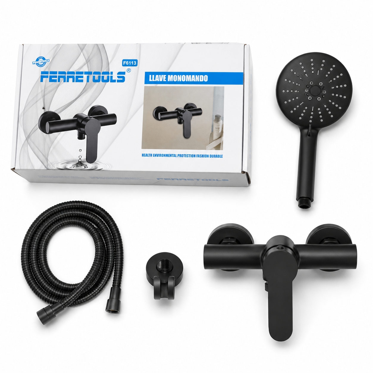 Kit de Ducha Monomando Negro Mate  F61-18 – Completo y Moderno