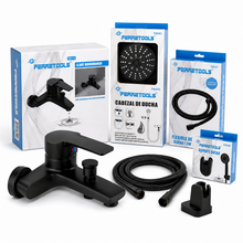 Kit de Ducha Completo Negro Mate – Monomando + Ducha Redonda + Flexible 1,5 m  Mod F61-19