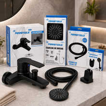 Kit de Ducha Completo Negro Mate – Monomando + Ducha Redonda + Flexible 1,5 m  Mod F61-19