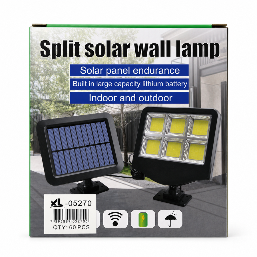 Foco Solar LED Exterior con Panel Separado y Sensor de Movimiento – 6 Luces COB