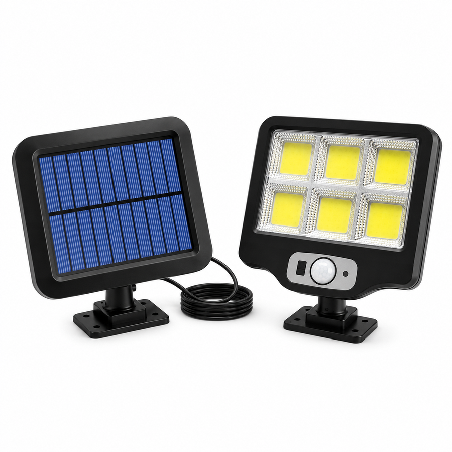 Foco Solar LED Exterior con Panel Separado y Sensor de Movimiento – 6 Luces COB