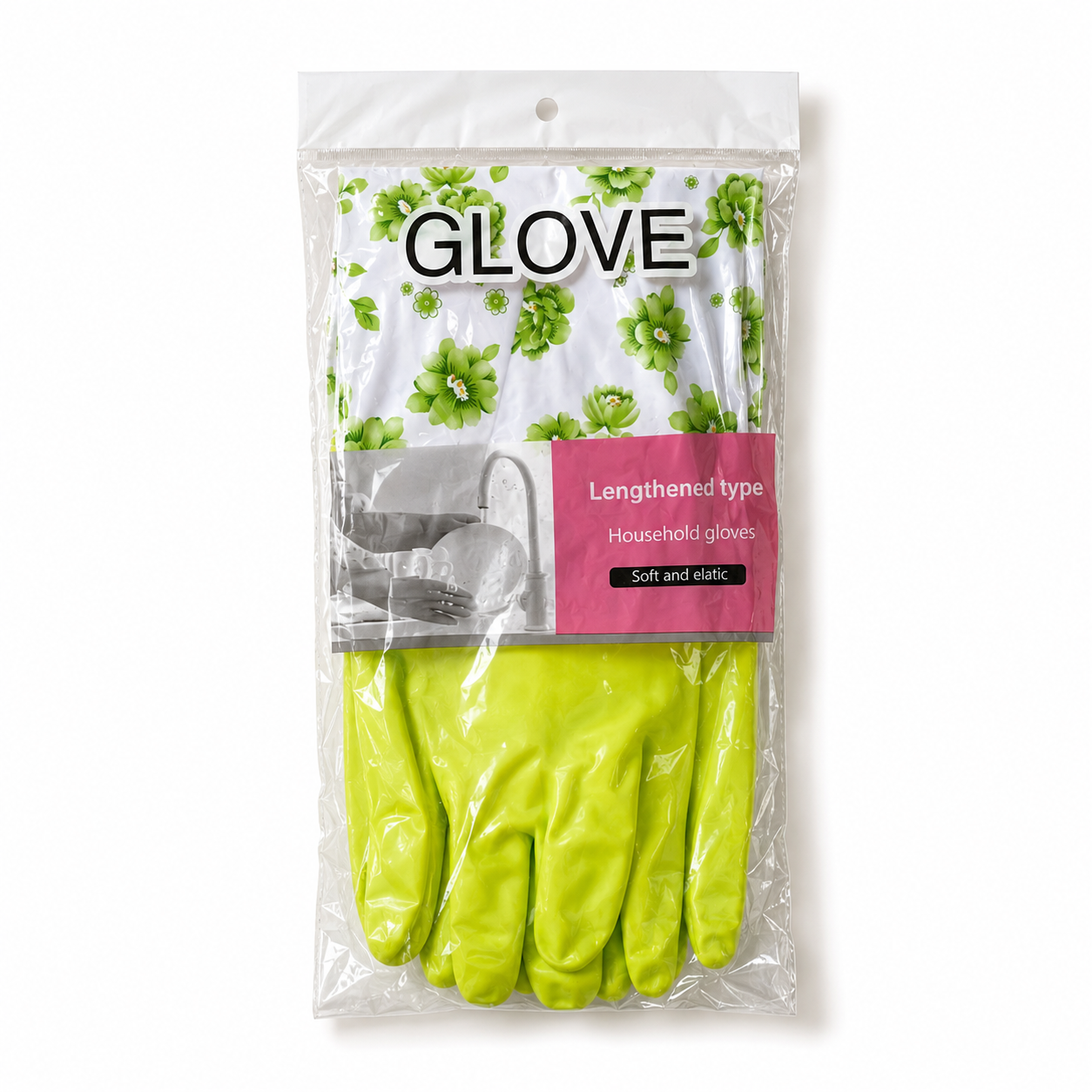 Guantes de Limpieza Extra Largos Impermeables con Puño Floral – Protección para Hogar y Cocina
