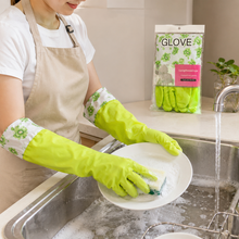 Guantes de Limpieza Extra Largos Impermeables con Puño Floral – Protección para Hogar y Cocina