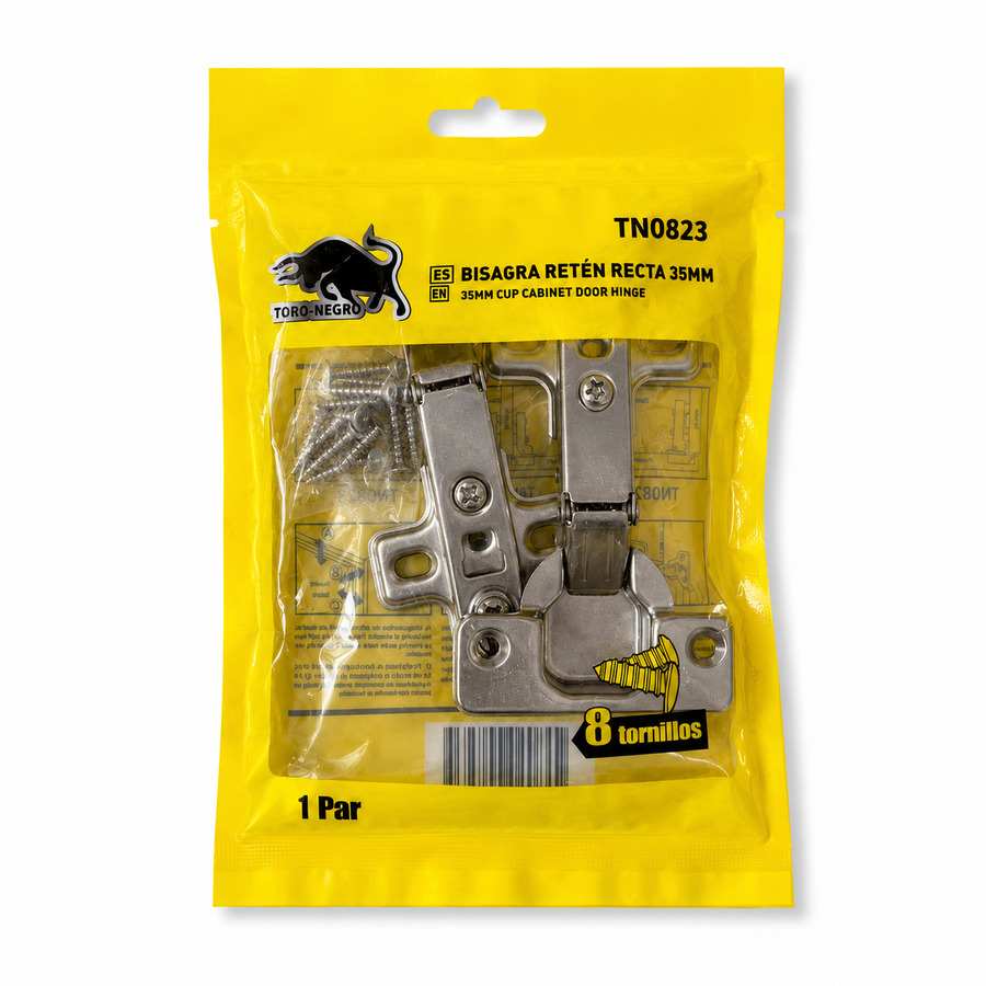 Bisagra de Retén Recta 35 mm para Muebles – Set de 1 Par + 8 Tornillos