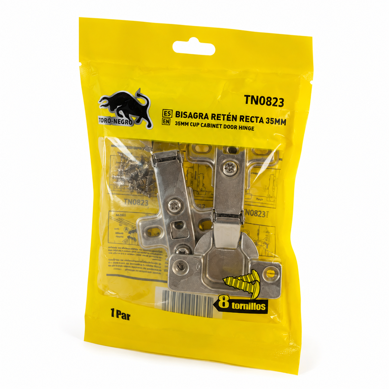 Bisagra de Retén Recta 35 mm para Muebles – Set de 1 Par + 8 Tornillos