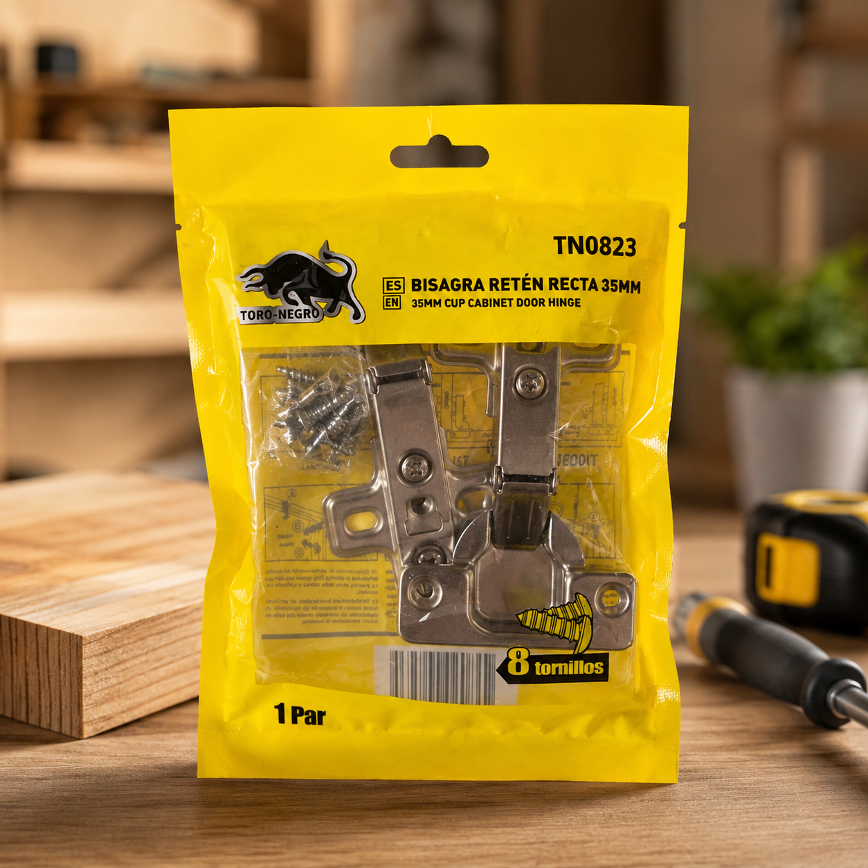 Bisagra de Retén Recta 35 mm para Muebles – Set de 1 Par + 8 Tornillos
