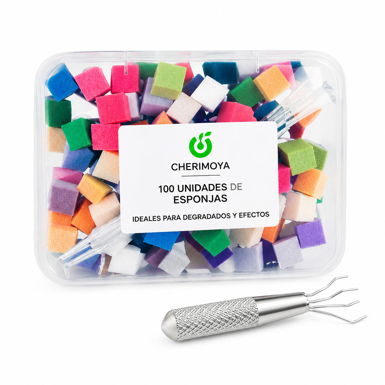 Pinza De Agarre Y 100 Esponjas Blender Manicuria Cherimoya