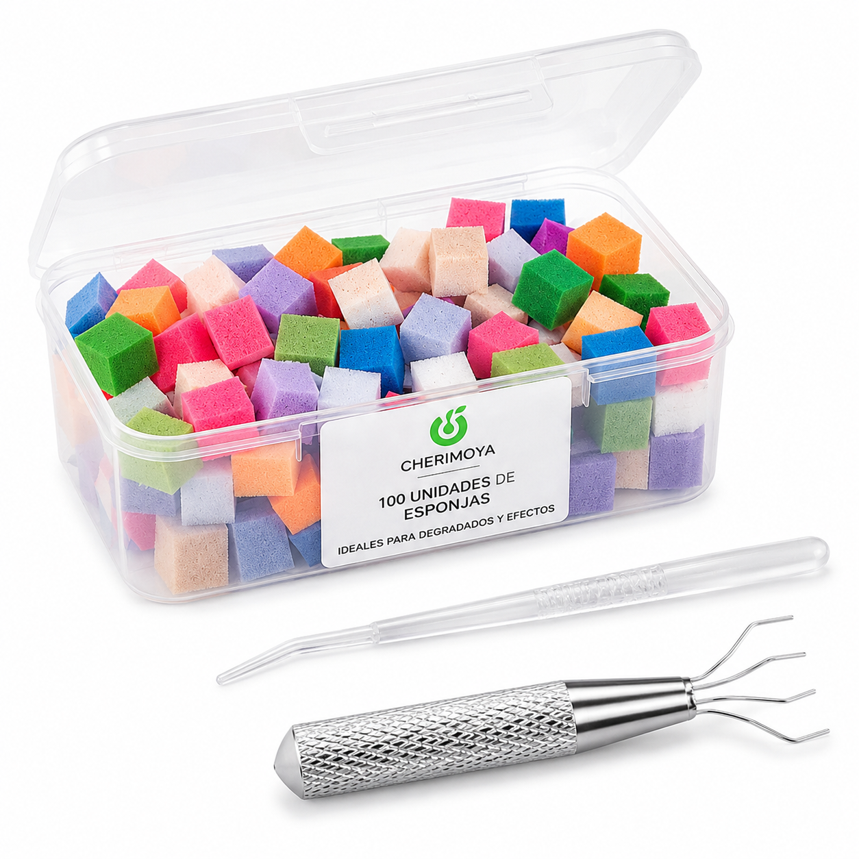 Pinza De Agarre Y 100 Esponjas Blender Manicuria Cherimoya