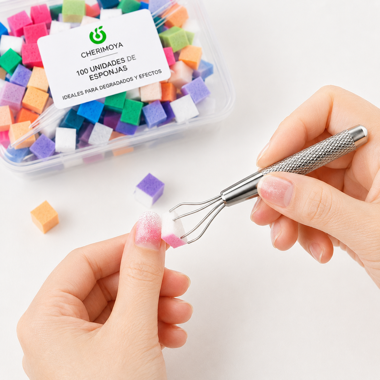 Pinza De Agarre Y 100 Esponjas Blender Manicuria Cherimoya