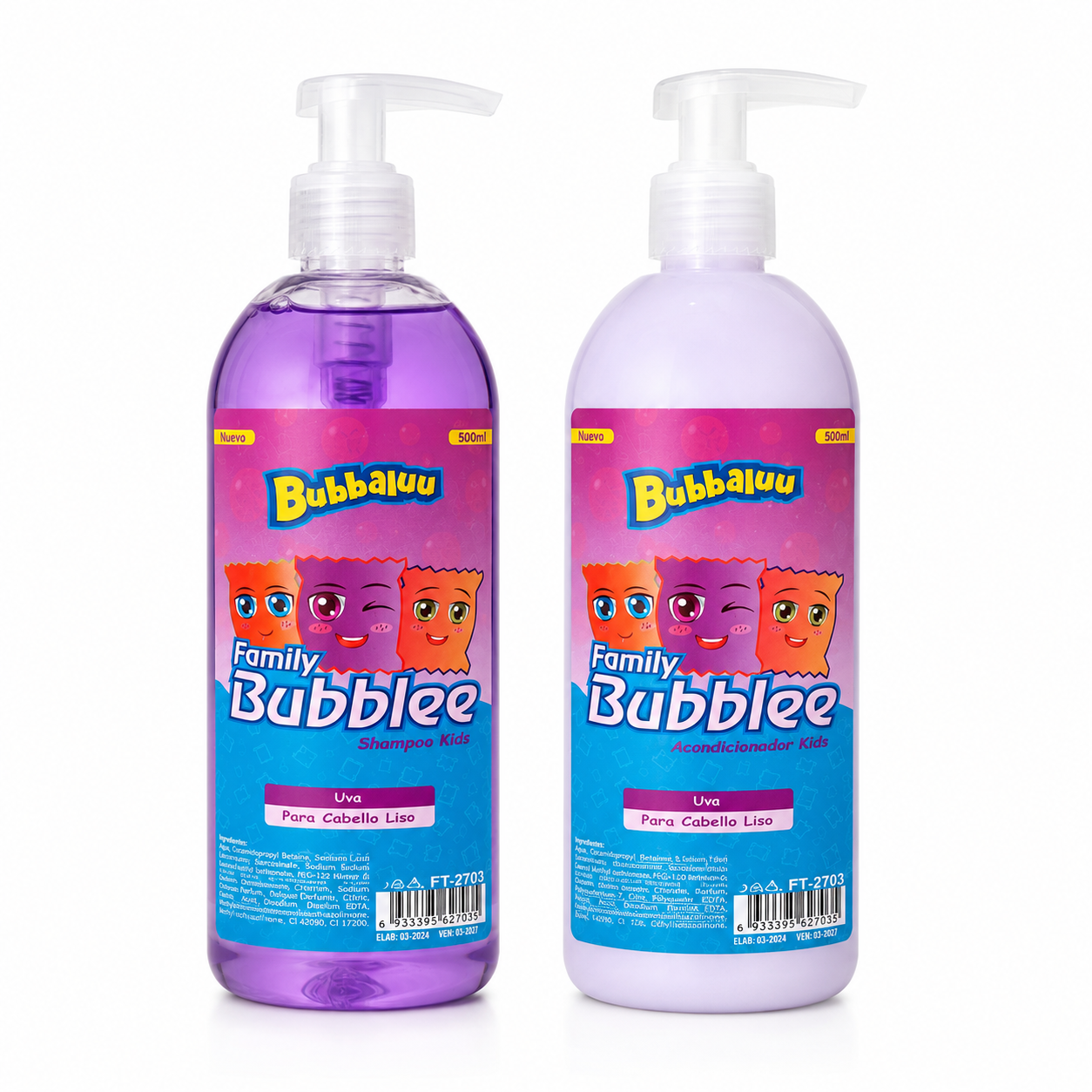 Shampoo y Acondicionador Bubblee Kids Uva Cabello Liso Bubbaluu