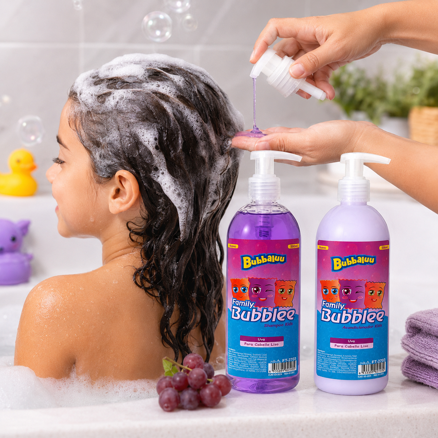 Shampoo y Acondicionador Bubblee Kids Uva Cabello Liso Bubbaluu