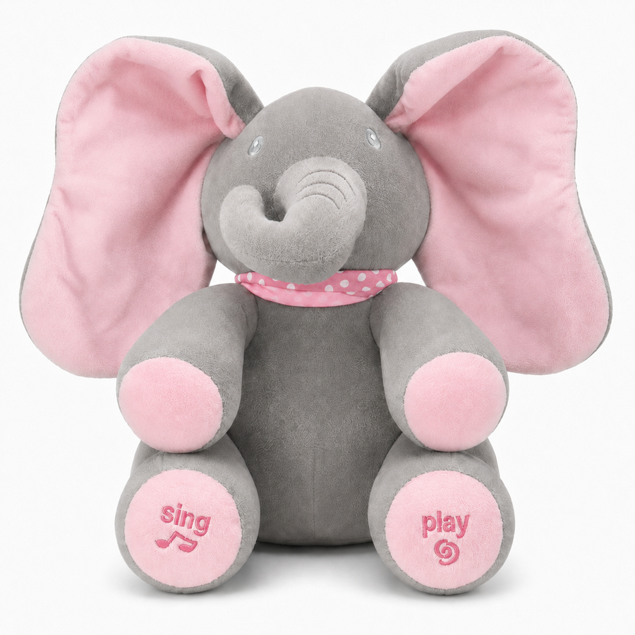 Peluche elefante musical con movimiento de orejas 30 cm