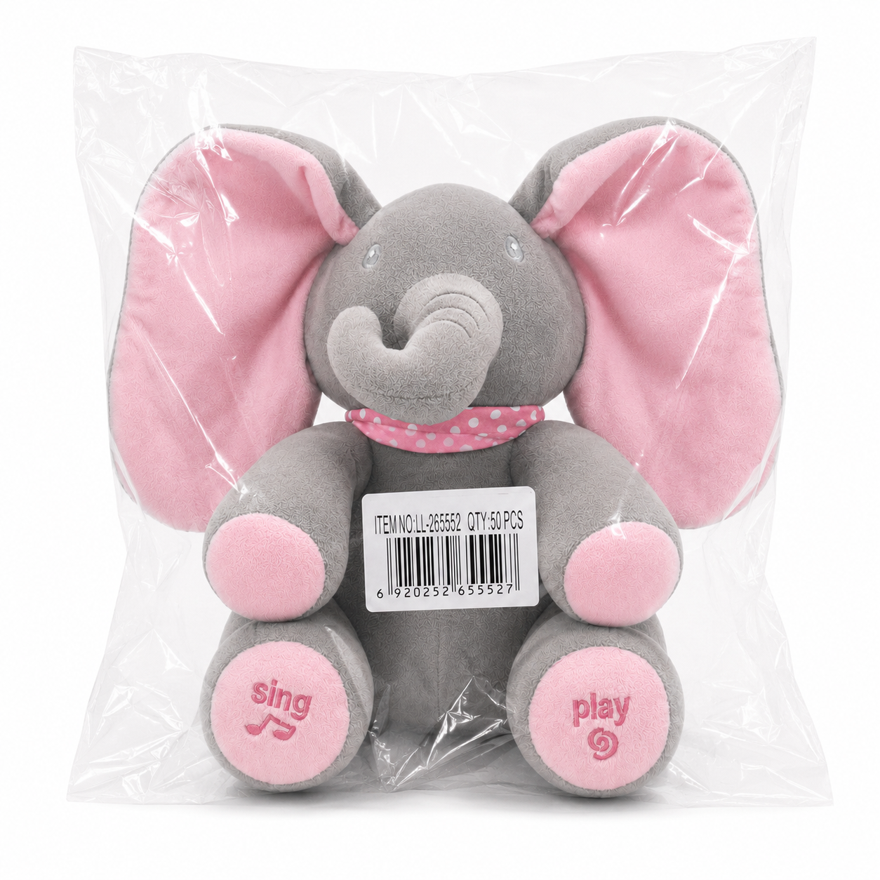 Peluche elefante musical con movimiento de orejas 30 cm