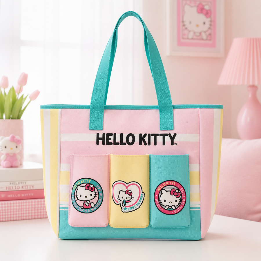 Bolso Playero Grande de Tela Diseño Hello Kitty Colores Variados