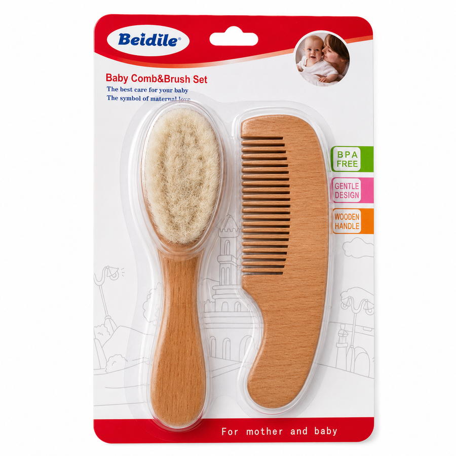 Set De Cepillo Y Peine Para Bebe Madera