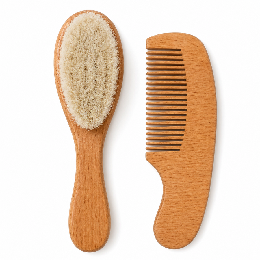 Set De Cepillo Y Peine Para Bebe Madera