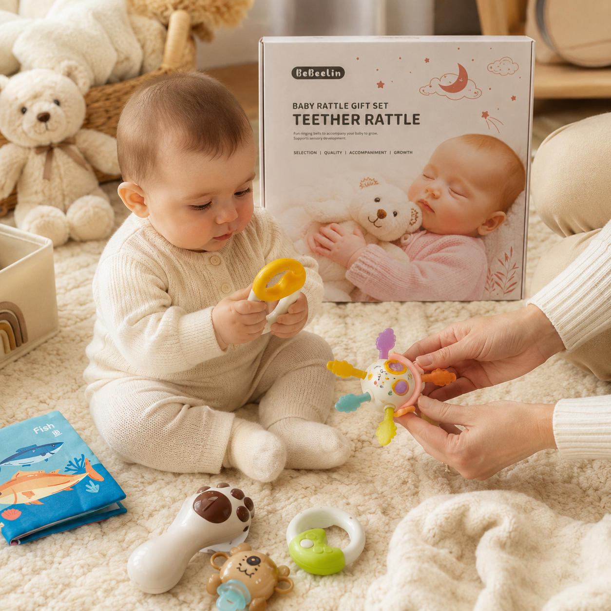 Set de Sonajeros y Mordedores para Bebé – Kit de Estimulación Sensorial y Regalo