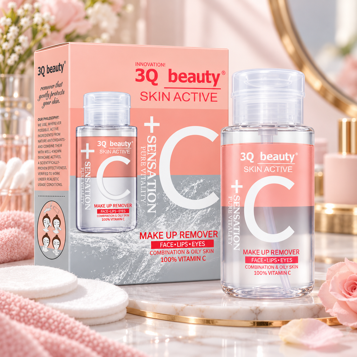 Desmaquillante 3Q Beauty Skin Active con Pétalos – Vitamina C