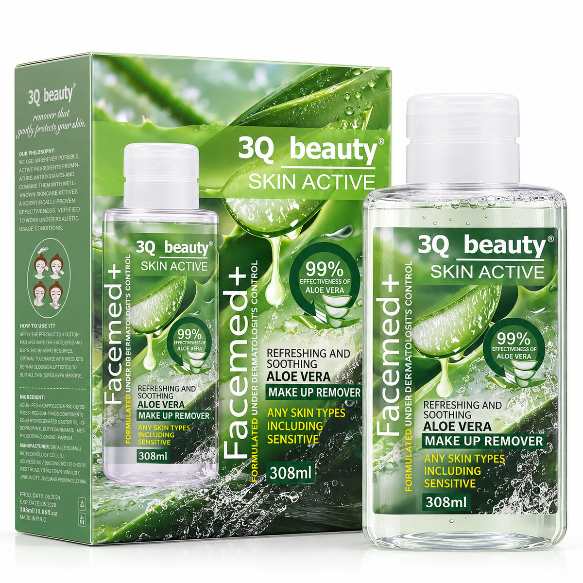 Desmaquillante 3Q Beauty Skin Active con Pétalos – Aloe Vera