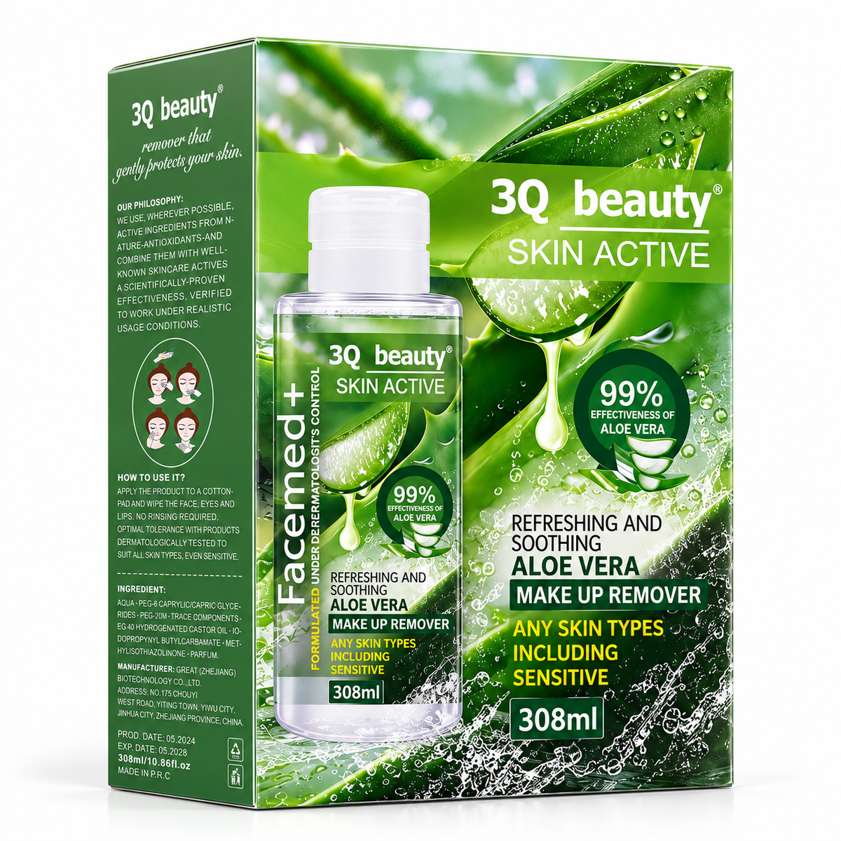 Desmaquillante 3Q Beauty Skin Active con Pétalos – Aloe Vera