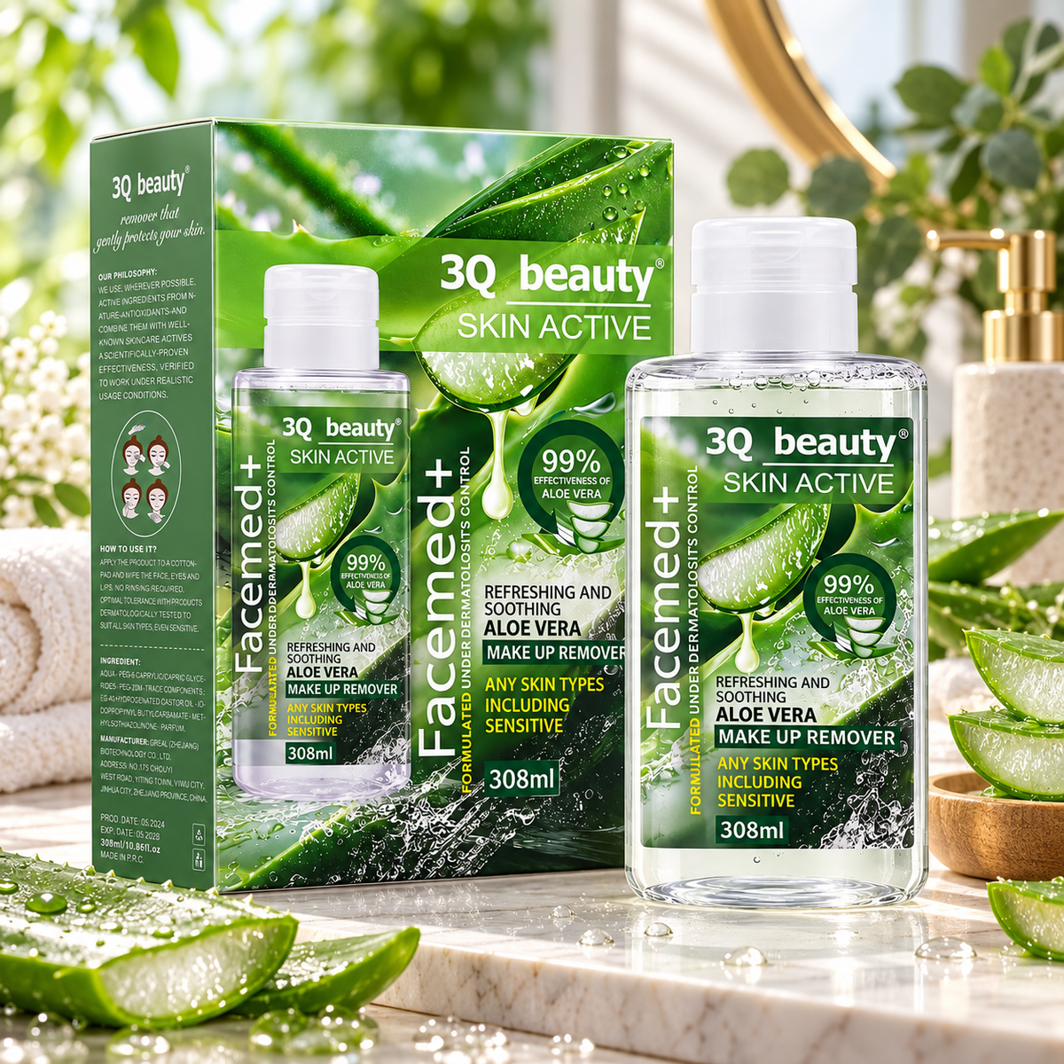 Desmaquillante 3Q Beauty Skin Active con Pétalos – Aloe Vera