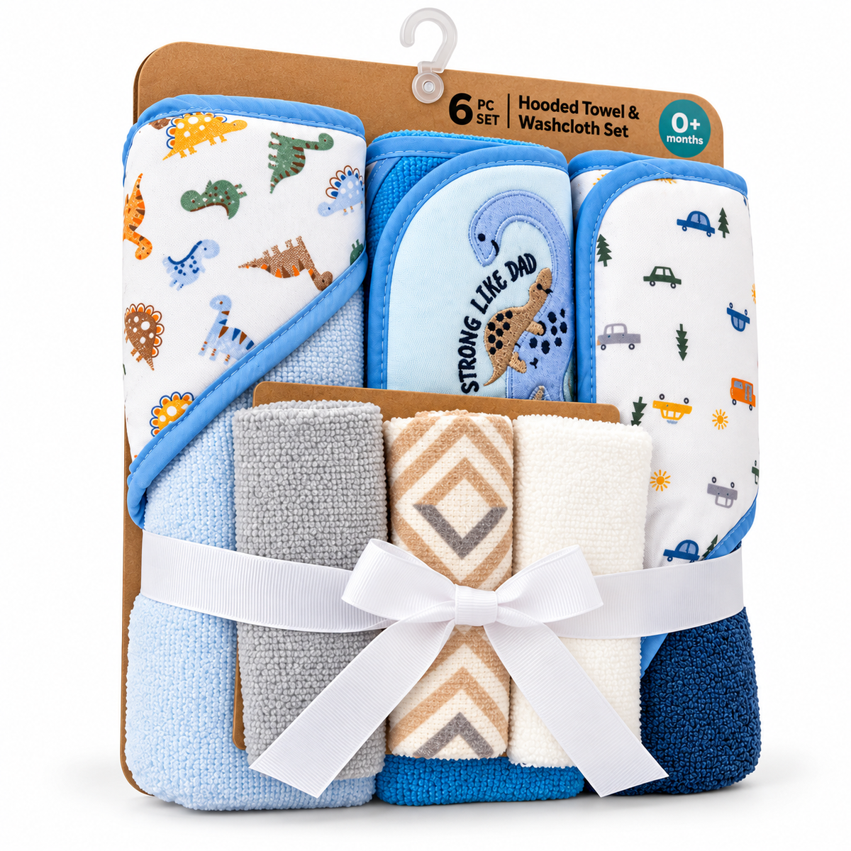 Set de 6 Toallas para Bebé Little Alpaca Dinosaurios y Autos – 3 Grandes + 3 Pequeñas