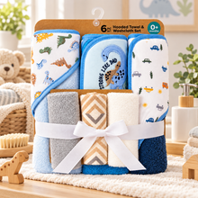 Set de 6 Toallas para Bebé Little Alpaca Dinosaurios y Autos – 3 Grandes + 3 Pequeñas
