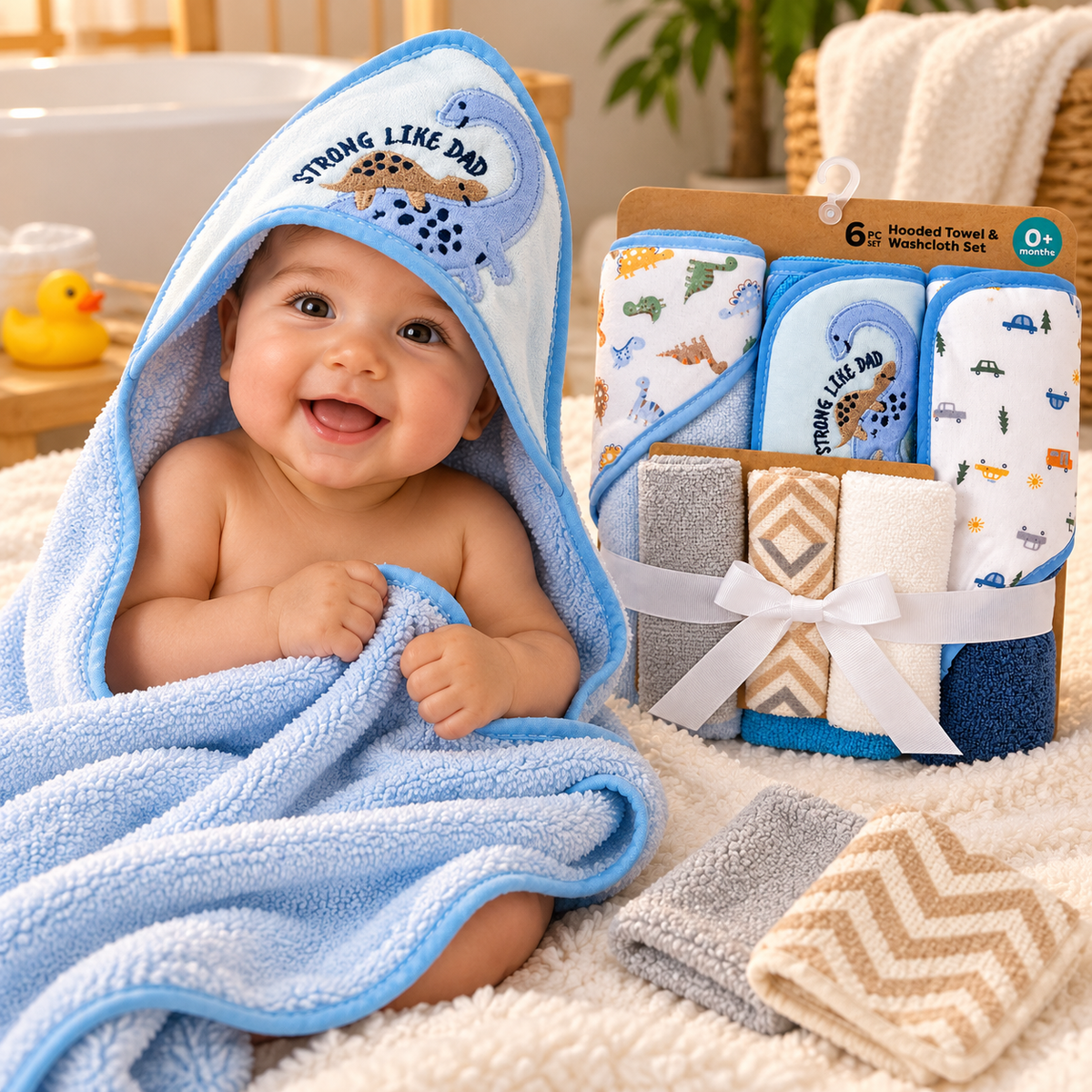 Set de 6 Toallas para Bebé Little Alpaca Dinosaurios y Autos – 3 Grandes + 3 Pequeñas