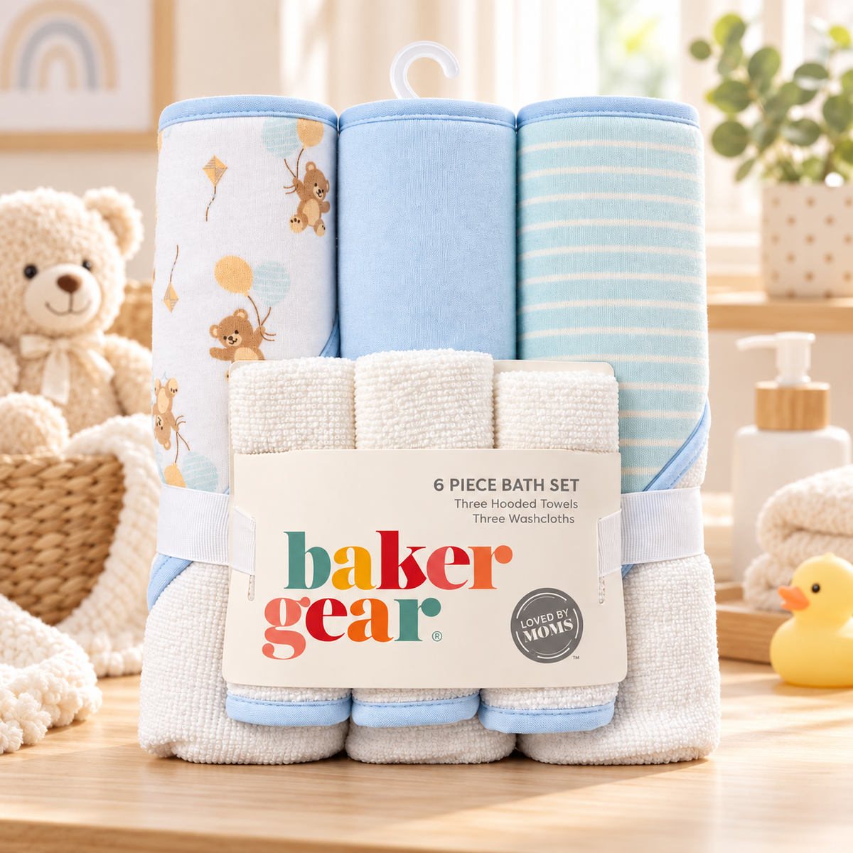 Set de 6 Toallas para Bebé Baby Gear Ositos y Globos – 3 Grandes + 3 Pequeñas