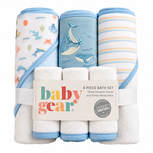 Set de 6 Toallas para Bebé Baby Gear Peces y Ballena – 3 Grandes + 3 Pequeñas
