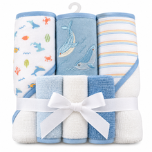 Set de 6 Toallas para Bebé Baby Gear Peces y Ballena – 3 Grandes + 3 Pequeñas