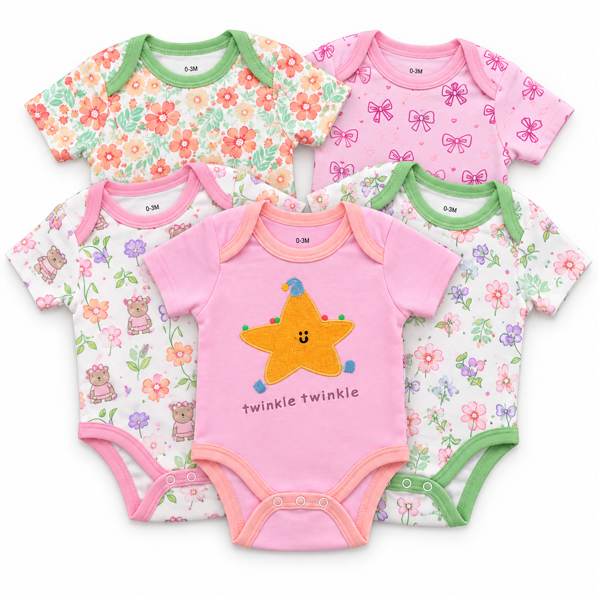 Set de 5 Bodys para Bebé Niña Talla 0–3 meses