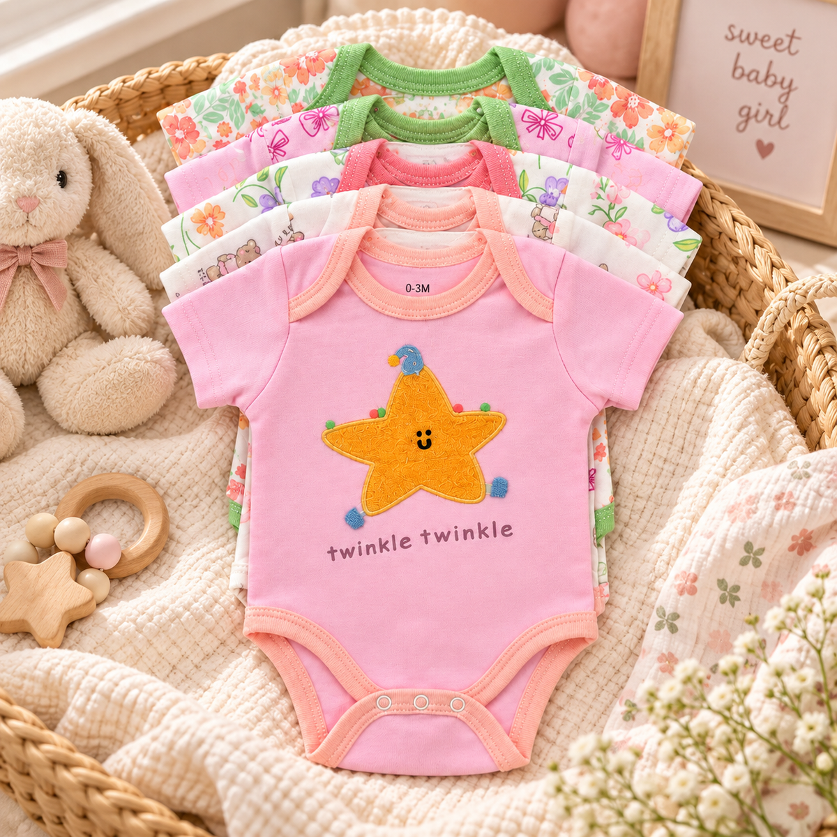 Set de 5 Bodys para Bebé Niña Talla 0–3 meses