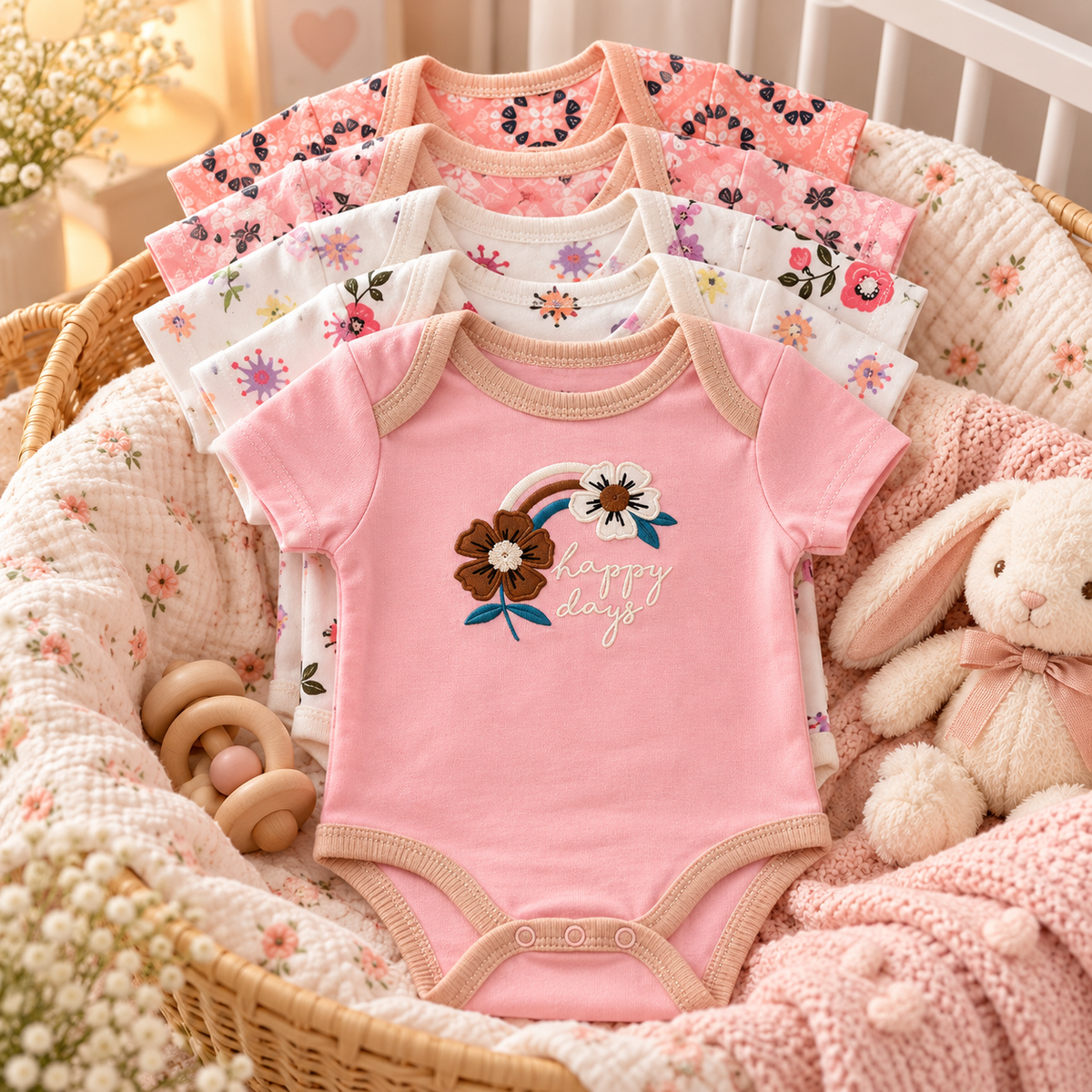 Set de 5 Bodys para Bebé Niña Talla 3–6 meses