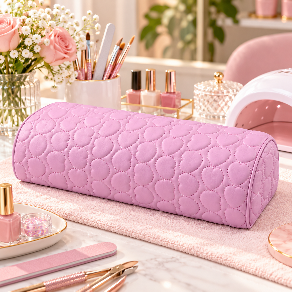 Cojín Posa Manos para Manicure Diseño Corazón Lila
