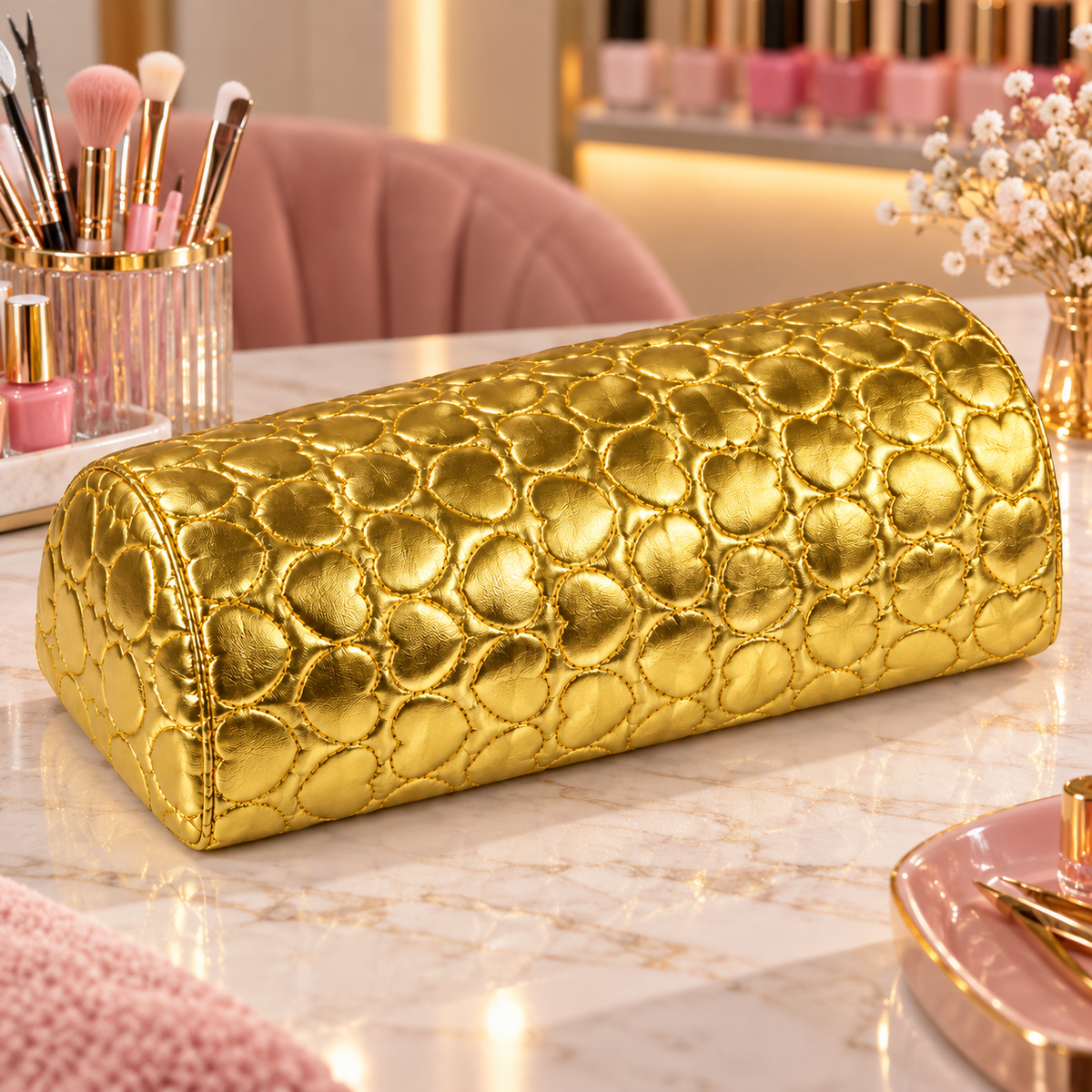 Cojín Posa Manos para Manicure Diseño Corazón Dorado